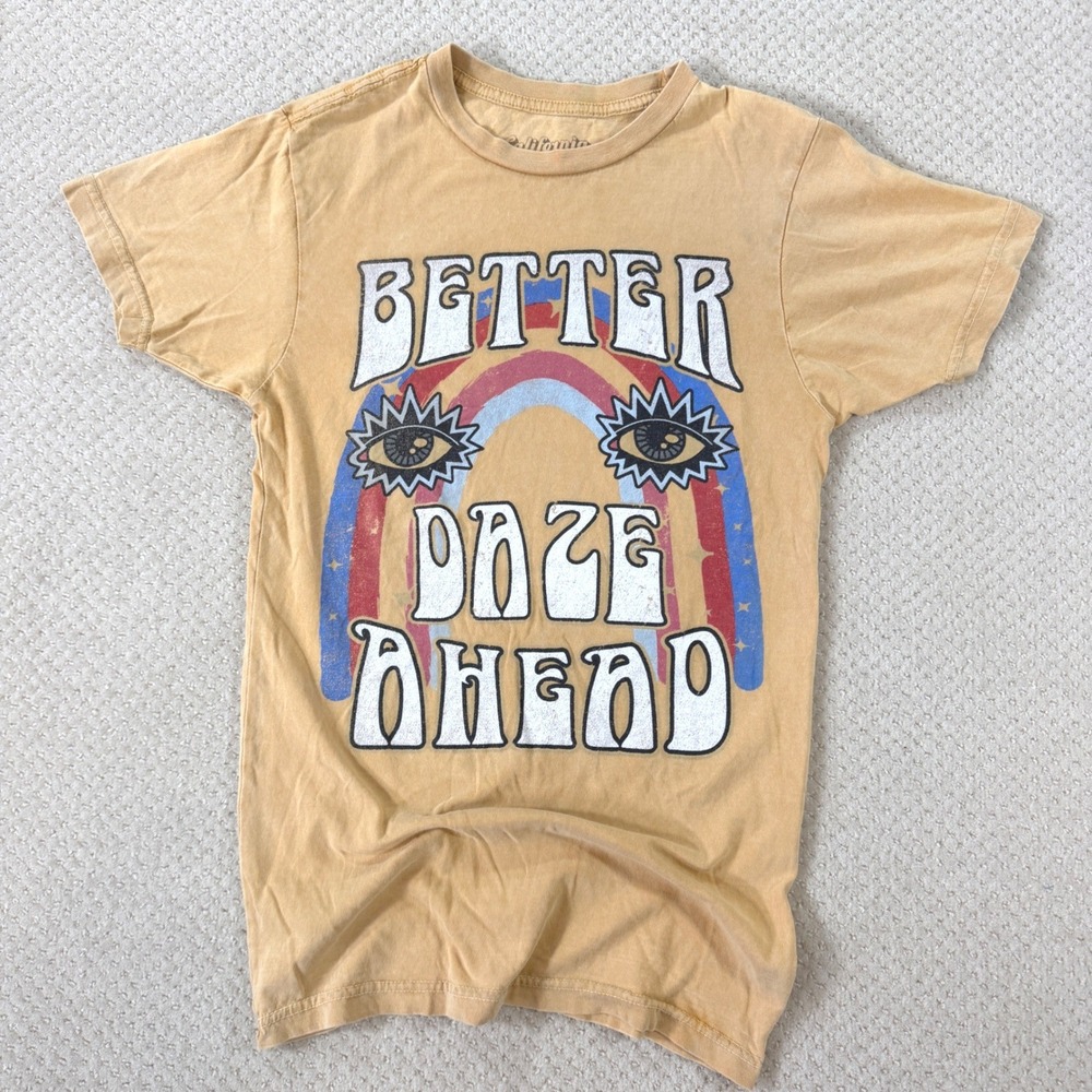 70s Style Graphic Tee Better Daze Ahead Women S Yellow Hippie Psychedelic Groovy